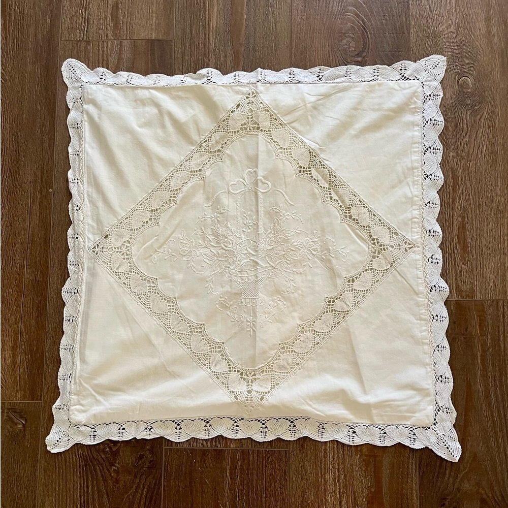 White Lace Trimmed Decorative Pillow Cover 24/25 Inches